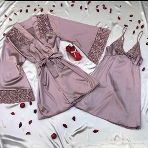 Satin robe and nightgown set